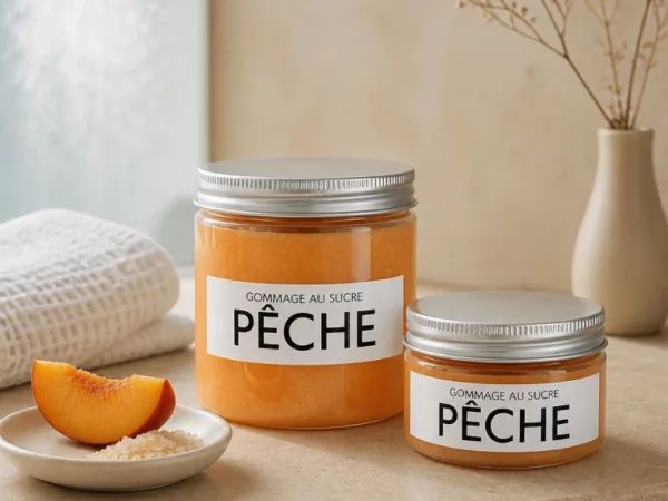 Pots de gommage au sucre pêche